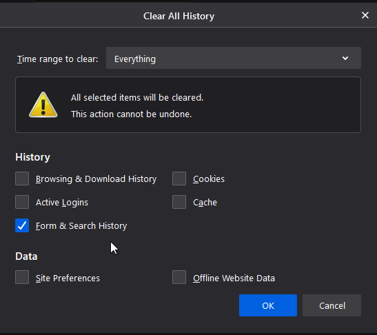 Firefox clear all history