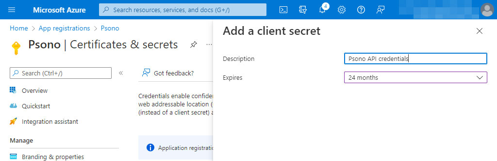 Configure new client secret