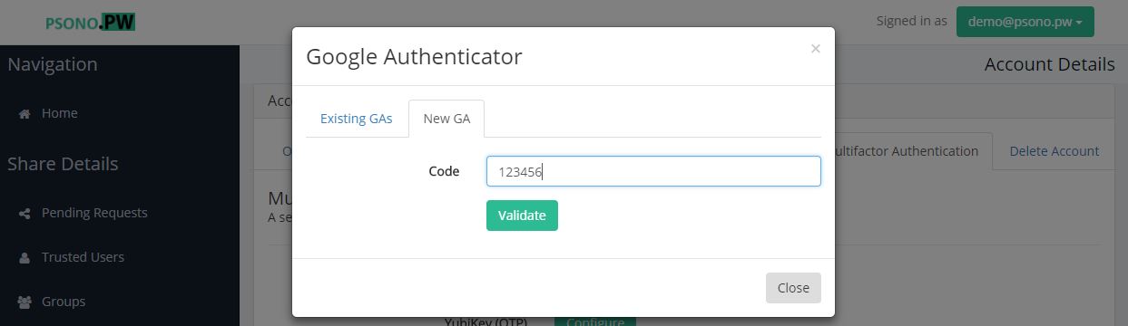 Step 8 one valid Google Authenticator code