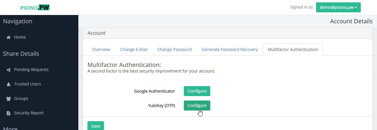 Step 4 click configure next to YubiKey