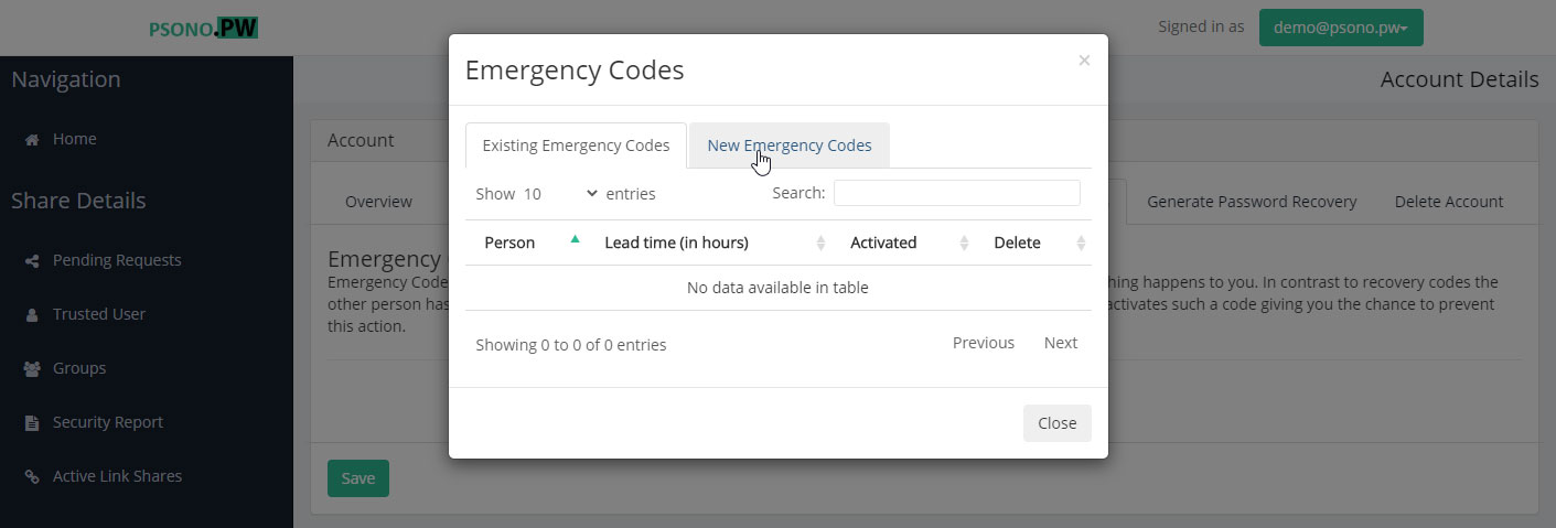 Step 5 Go to the "new Emergency Codes" tab