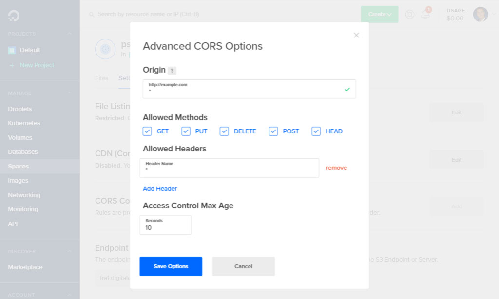 Step 2 Add CORS configurations