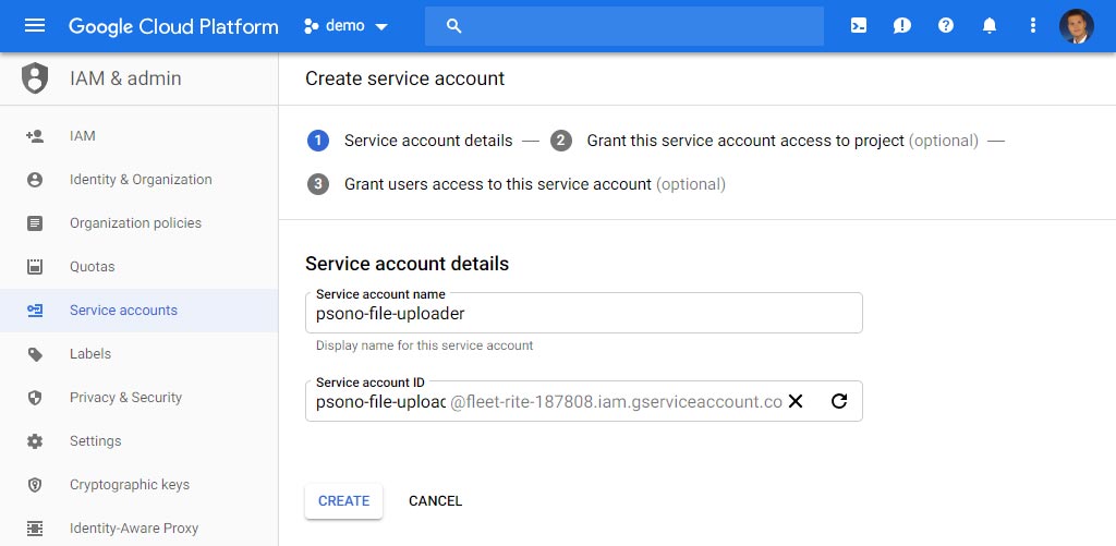 Step 10 specify the service account name