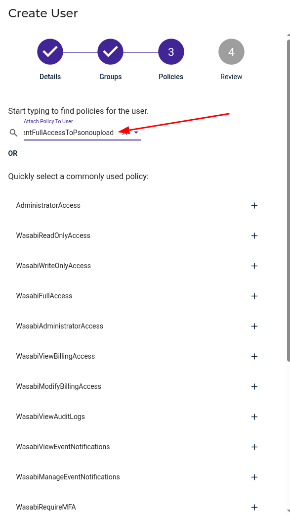 Step 3 Add policy to user