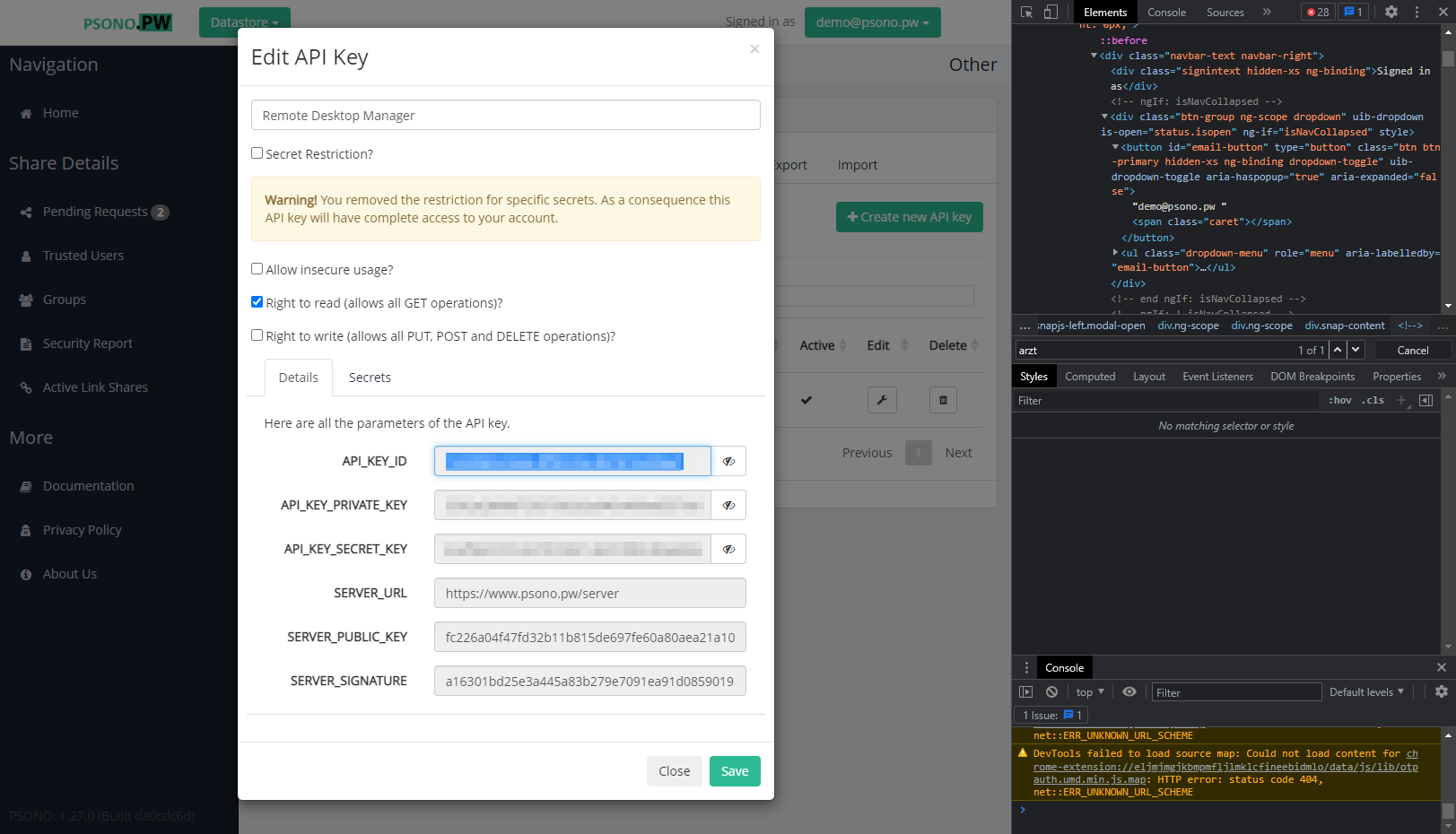 Step 5 Take note of the API key details