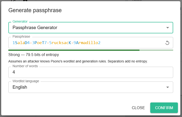 Passphrase dialog