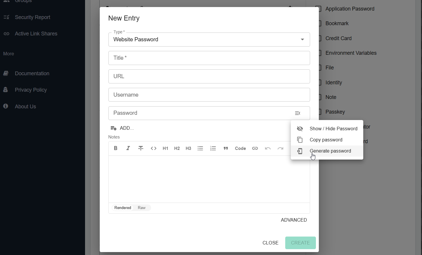 Select Generate Password in menu
