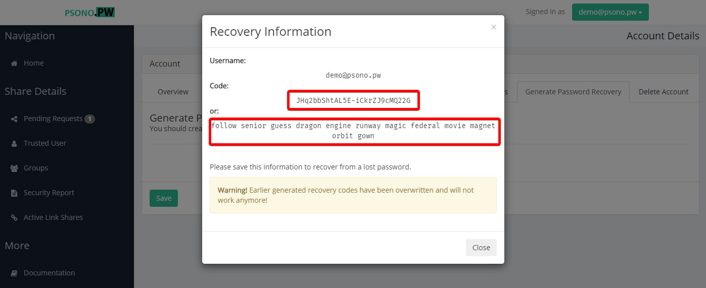Step 5 Store recovery information